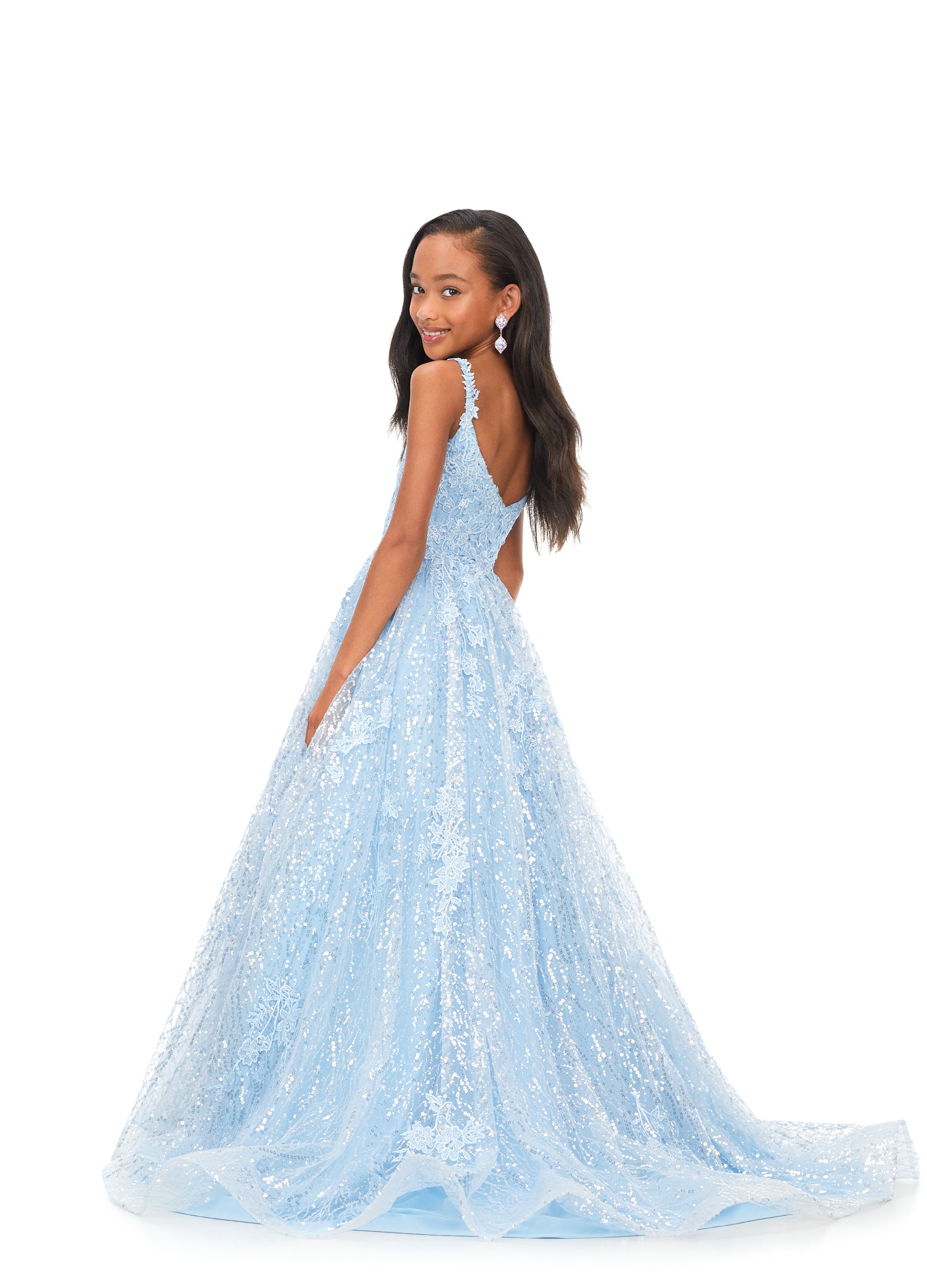 Blue Net Beautiful Sleeve Less Kids Girl Gown WJ50815